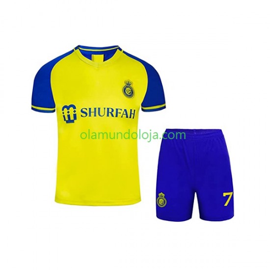 Camisola Al-Nassr Ronaldo 7 Criança Equipamento Primeiro 2022-2023 Manga Curta